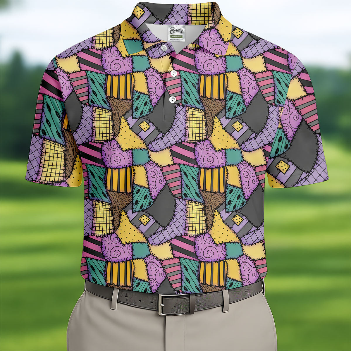Halloween Patchwork Pattern Golf Polo Shirt, Men's Golf Shirt, Hawaiian Golf Shirt