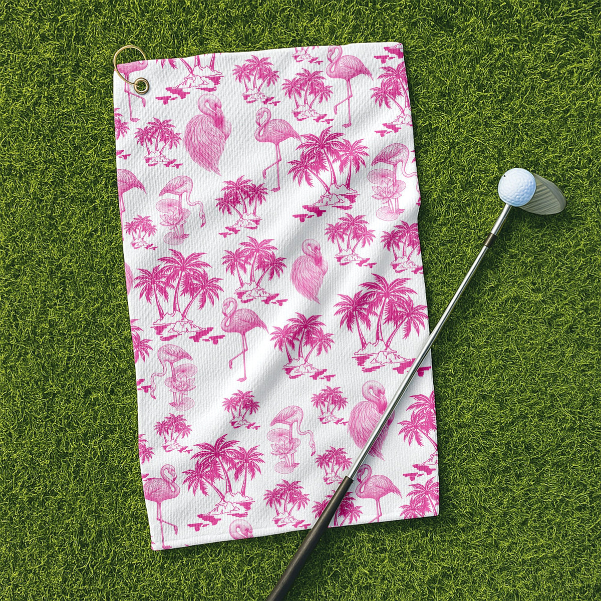 Funny Pink Flamingo Coconut Golf Towel, Golf Rag, Unique Gift Ideas For Men, Christmas Golf Gift