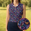 Colorful Ghost Pumpkin Floral Halloween Polo Shirt, Women’s Sleeveless Golf Shirt, Ladies Golf Top