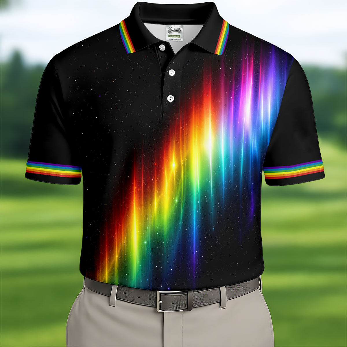 Rainbow Galaxy LGBT Support Gradient Golf Tops For Men, Pride Month Golf Shirts For Men