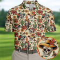 Day Of The Dead Sugar Skull Floral Polo Shirt, Mens Golf Polo, Hawaiian Golf Shirt