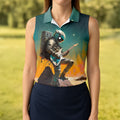 Astronaut Rock Guitar Teal Sunset Hawaiian Golf Polo, Golf Tops For Women, Golfing Apparel