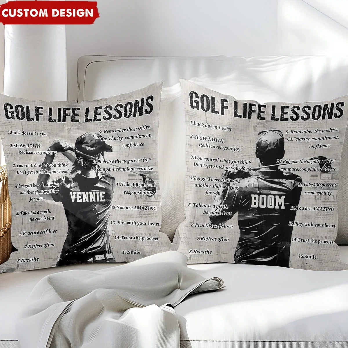 Golf Life Lessons Pillow, Golf Decor, Sports Themed Bedroom Decor