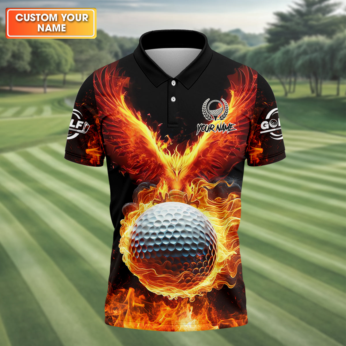 Fire Golf Ball Custom Men's Golf Polo Shirt, Golfing Apparel, Golf Gifts For Men