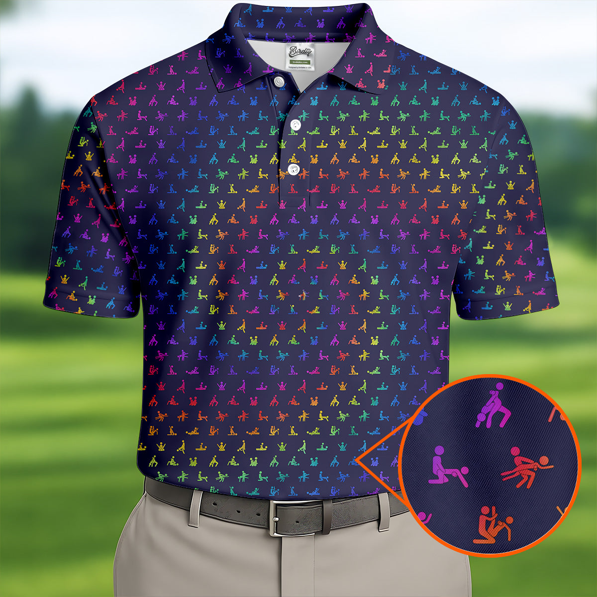 Naughty Position Adult Humor Rainbow Effect Men's Golf Polo Shirts, Golf Gift For Men, Golf Shirts For Men