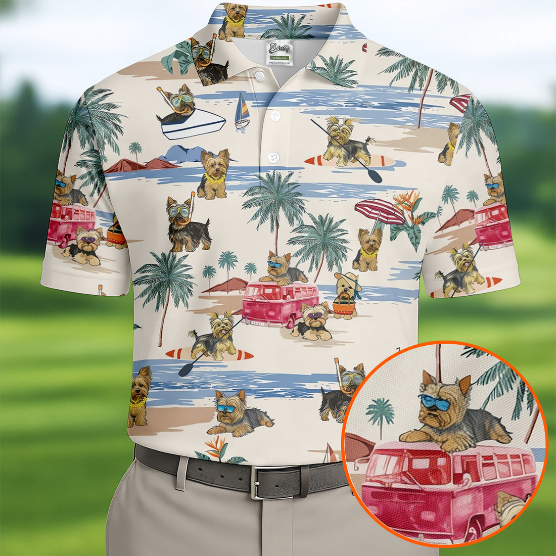 Cute Yorkshire Terrier Beach Vacation Golf Polo Shirt, Hawaiian Golf Shirt, Golf Shirts For Men