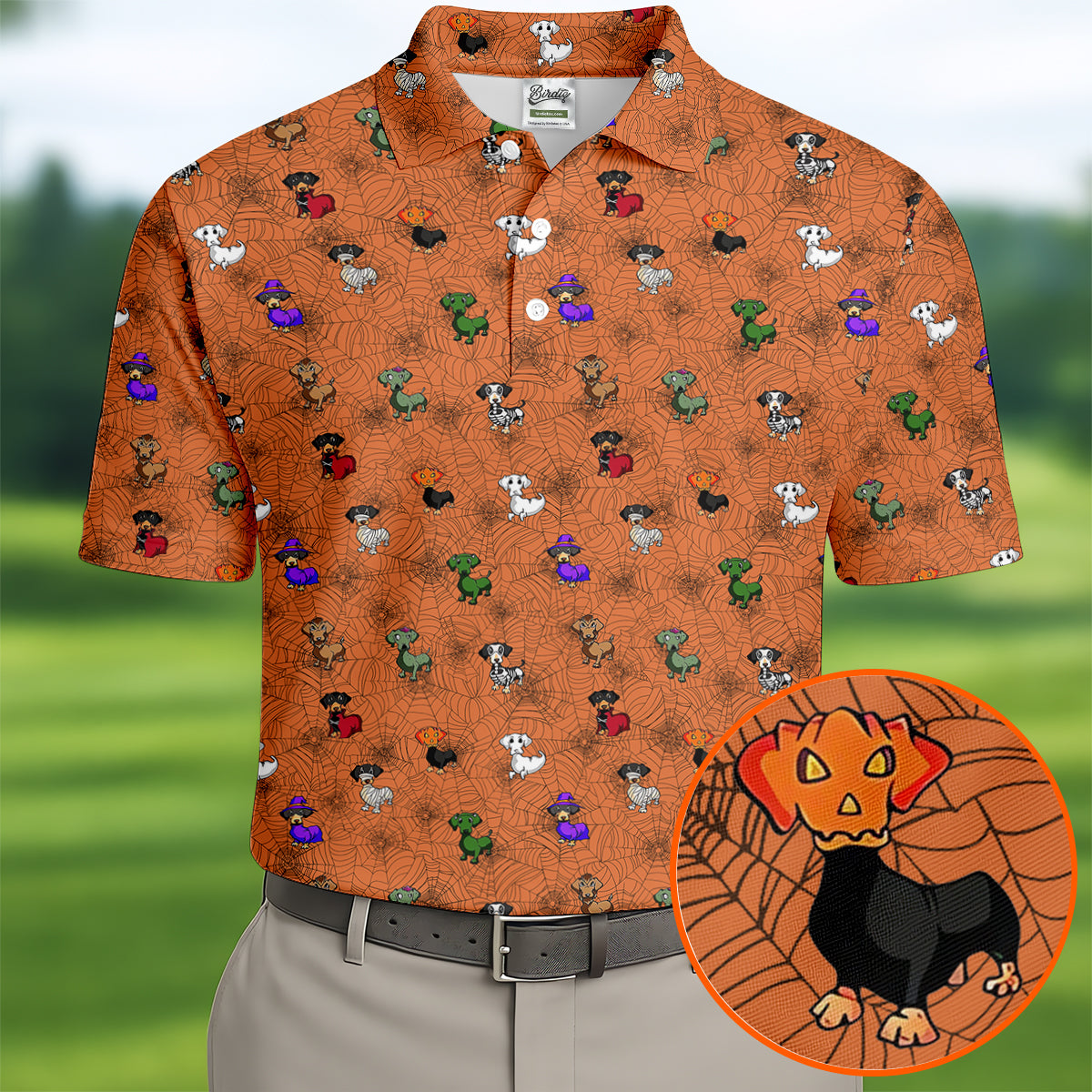 Costume Dogs Spider Web Halloween Golf Polo Shirt, Dog Lover Shirt, Golf Shirts For Men