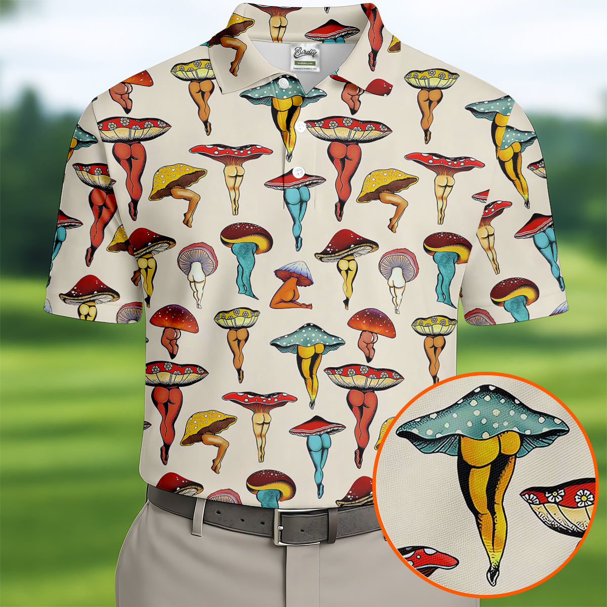 Funny Mushroom Legs Pattern Golf Polo Shirt, Printed Golf Shirts, Golf Polo Shirts For Men