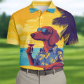 Funny Dachshund Beach Men's Polo Shirt, Hawaiian Golf Polo, Cool Golf Gifts, Unique Gift For Golfer