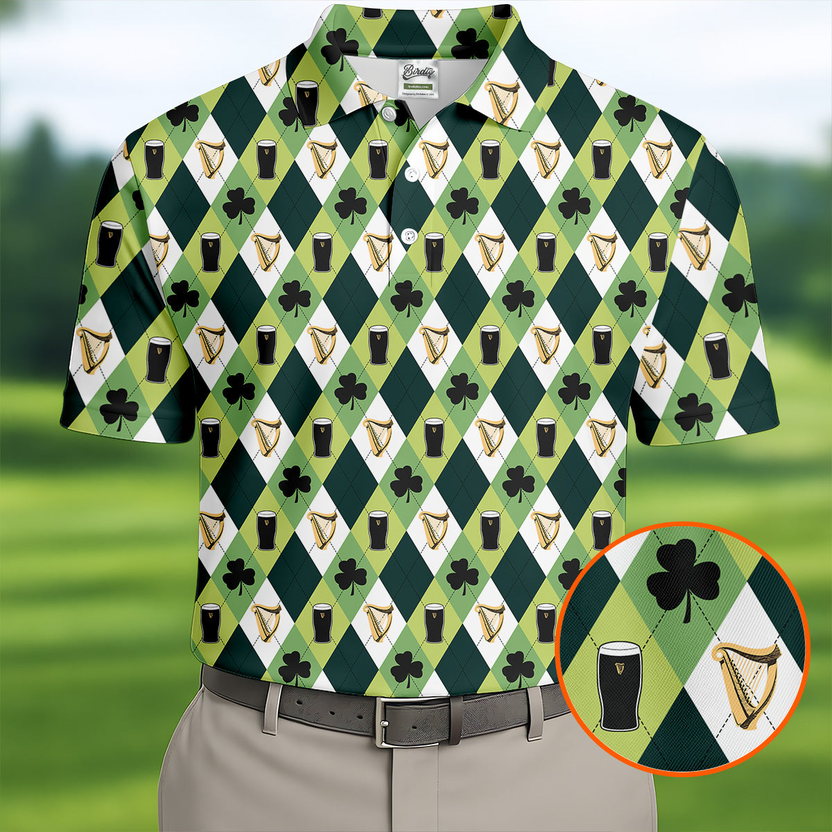 Green And White Argyle Pattern Beer St Patrick's Day Golf Shirt, Golf Tops For Men, Polo For Men