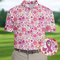 Breast Cancer Pink Ribbon Floral Golf Shirt, Cancer Awareness Shirt, Polo Shirts For Men, Golfing Apparel