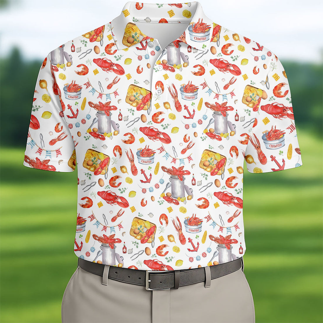 Crawfish Boil Seafood Pattern Polo Shirt, Hawaiian Golf Shirt, Golf Polo Shirts For Men