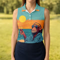 Monkey Gentleman Sunset Coast Hawaiian Golf Shirt, Women's Golf Tops, Ladies Golf Shirts