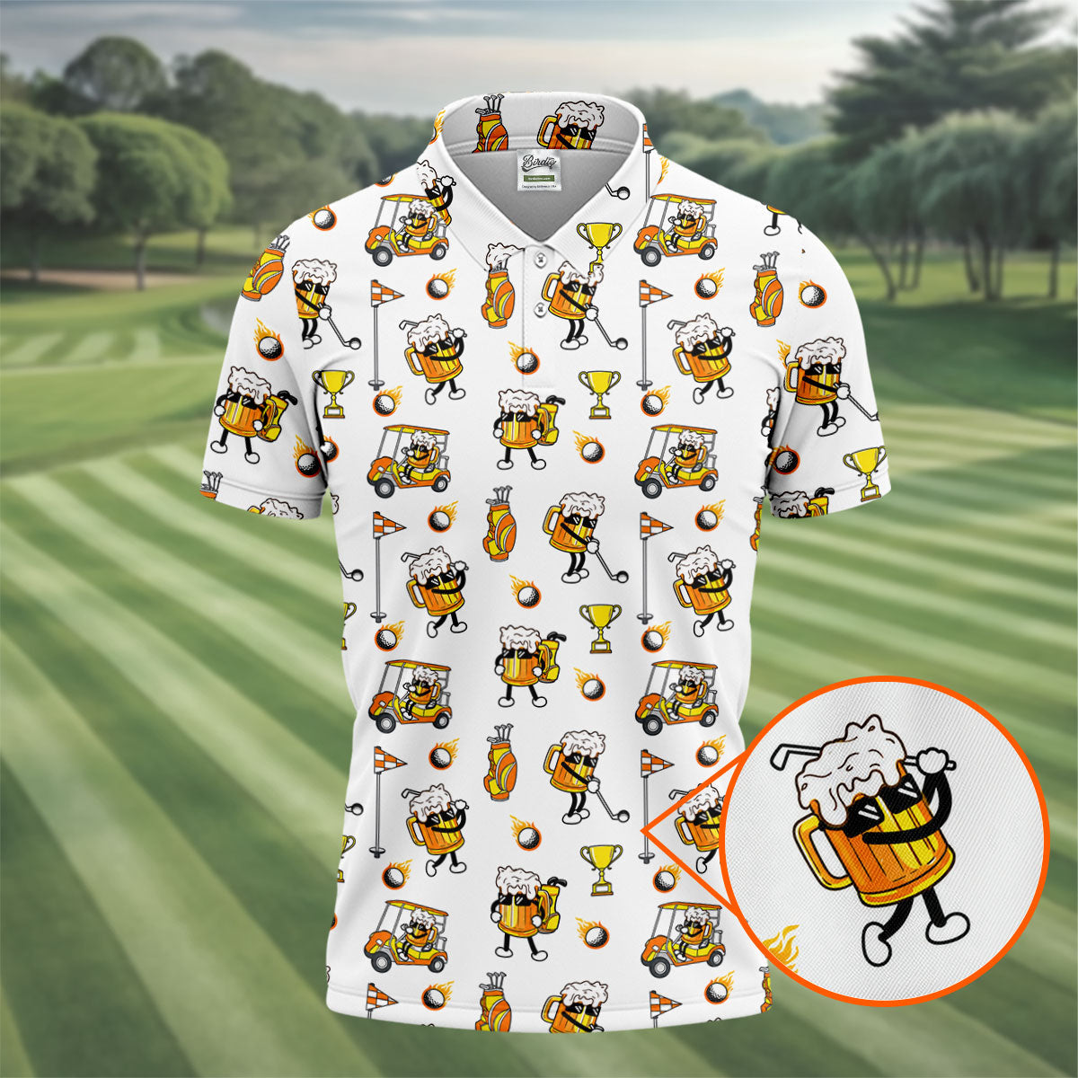 Funny Beer Mug Golfer Pattern Golf Polo Shirt, Mens Golf Polo, Golf Apparel For Men