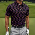 Purple Haunted Demon Faces Halloween Polo Shirt, Printed Golf Shirts, Golf Apparel For Men
