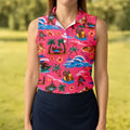 Pink Bigfoot Aloha Beach Vacation Golf Shirt, Golf Polo For Women, Printed Golf Shirt