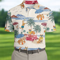 Tropical Shiba Inu Beach Pattern Hawaiian Golf Polo, Golf Tops For Men, Golfing Apparel