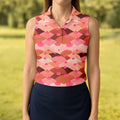 Funny Pink Abstract Body Print Golf Shirt, Women's Golf Shirt, Hawaiian Golf Shirt, Golf Polo For Women