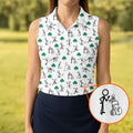 Stick Figure Golf Pose St Patrick's Day Shamrock White Golf Shirt, Women's Golf Tops, Ladies Golf Polos