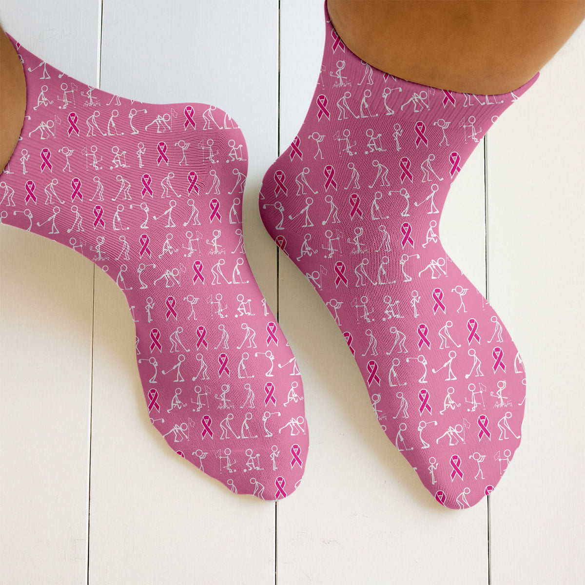 Funny Stick Figure Men's Golf Shirt With Socks Free, Breast Cancer Awareness Gift