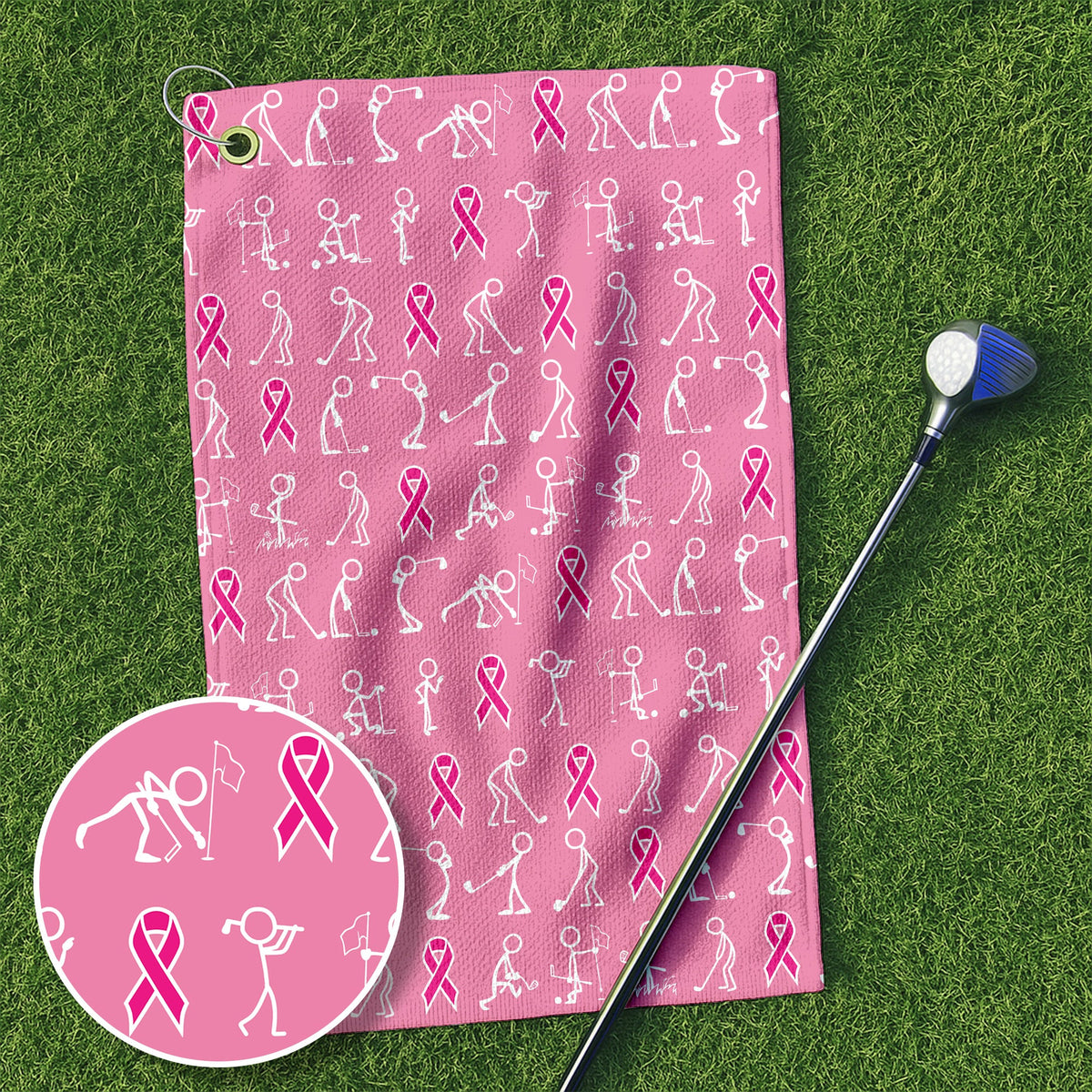 Funny Stick Figure Golf Towel, Breast Cancer Golf Towel, Unique Gift For Golfer, Christmas Golf Gift, Golf Accessories