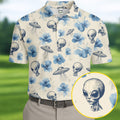 Funny Alien Blue Hibicus Tropical Theme Hawaiian Golf Shirt, Polo Shirts For Men, Golfing Apparel