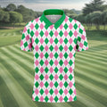Green Pink Argyle Men Golf Shirts, Funny Golf Polos, Unique Gift For Golfer