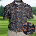 Funny Golf Bourbon Cigar Pattern Polo Shirt, Golf Polo Shirts For Men, Mens Golf Apparel