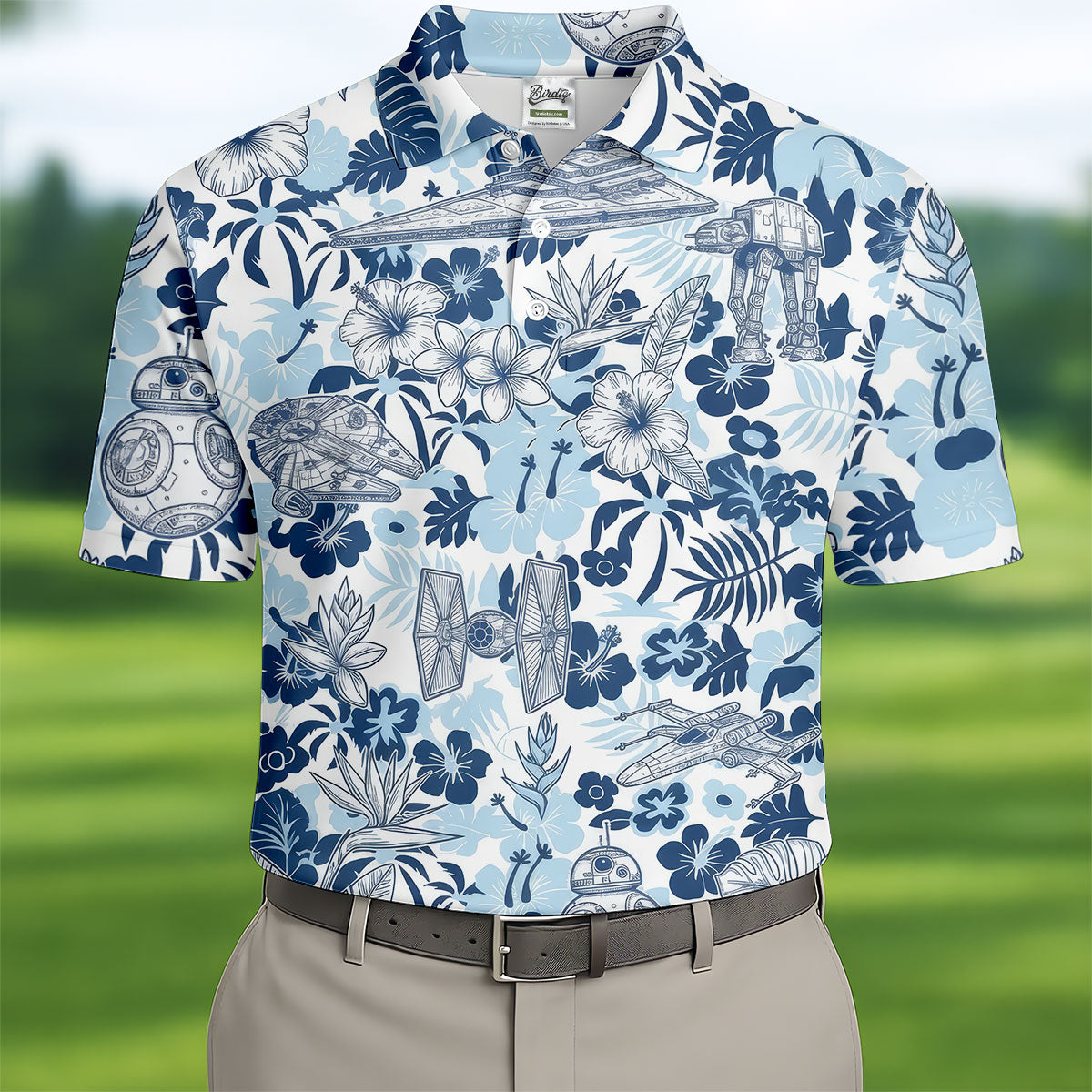 Retro Spacecraft Hawaiian Golf Polo Shirt, Men's Golf Shirt, Printed Golf Shirts