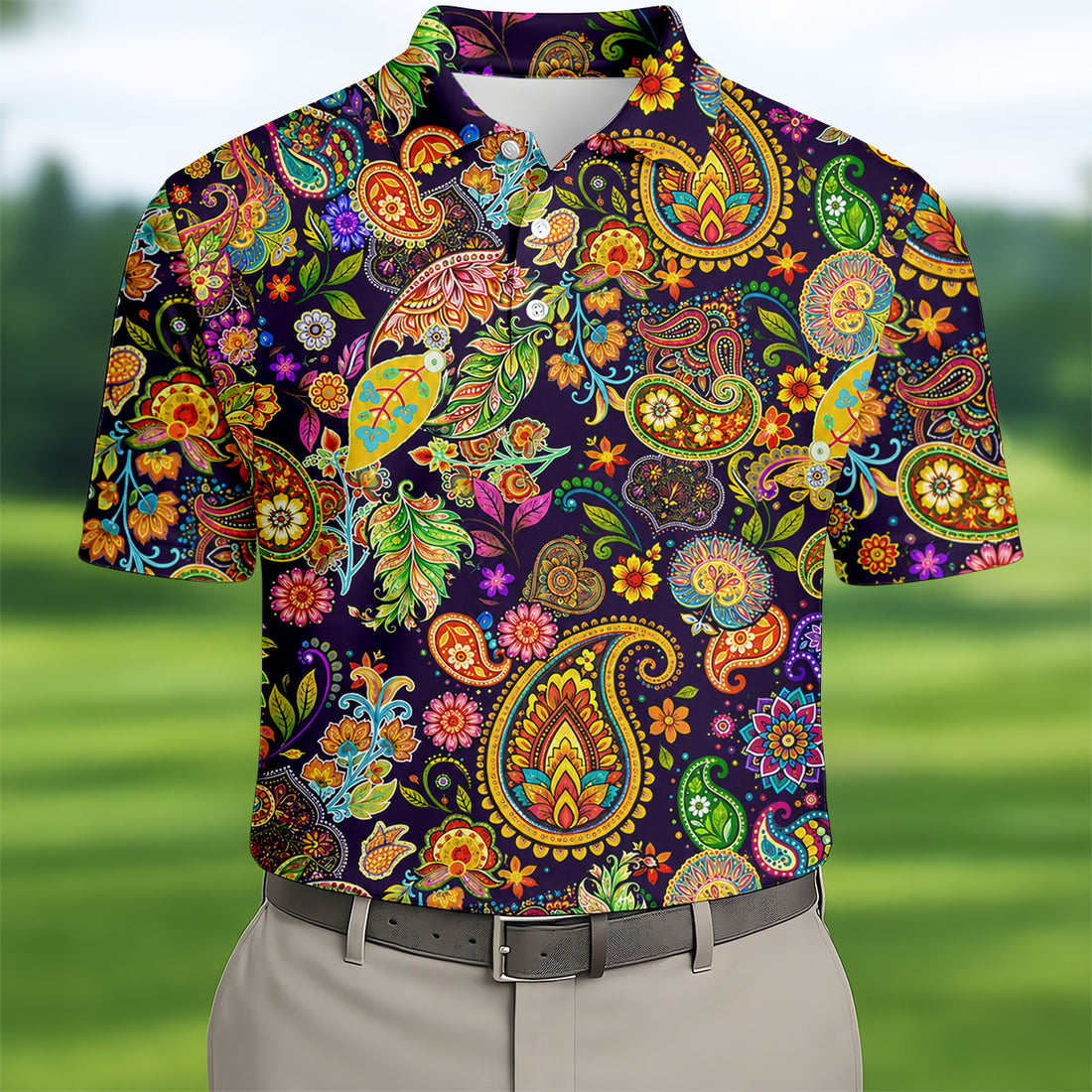 Colorful Paisley Vintage Hawaiian Golf Shirt, Men's Golf Shirt, Polo Shirts For Men
