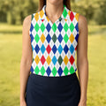 Colorful Argyle Golf Shirt, Classic Diamond Pattern Polo, Womens Golf Polo Shirt, Custom Ladies Golf Shirt