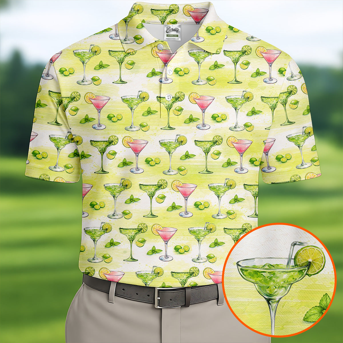 Vintage Margarita Cocktail Lime Pattern Golf Shirt, Mens Golf Shirts, Golf Apparel For Men