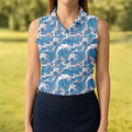 Blue Ocean Wave Pattern Golf Shirt, Women’s Golf Tops, Golf Shirts For Women, Printed Golf Shirt