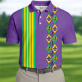 Fleur De Lis Argyle Pattern Purple Green Gold Stripes Golf Tops For Men, Polo Shirts For Men, Golf Shirts For Men