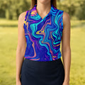 Vibrant Abstract Liquid Pattern Golf Shirt, Hawaiian Golf Shirt, Ladies Golf Tops, Performance Golf Shirt,