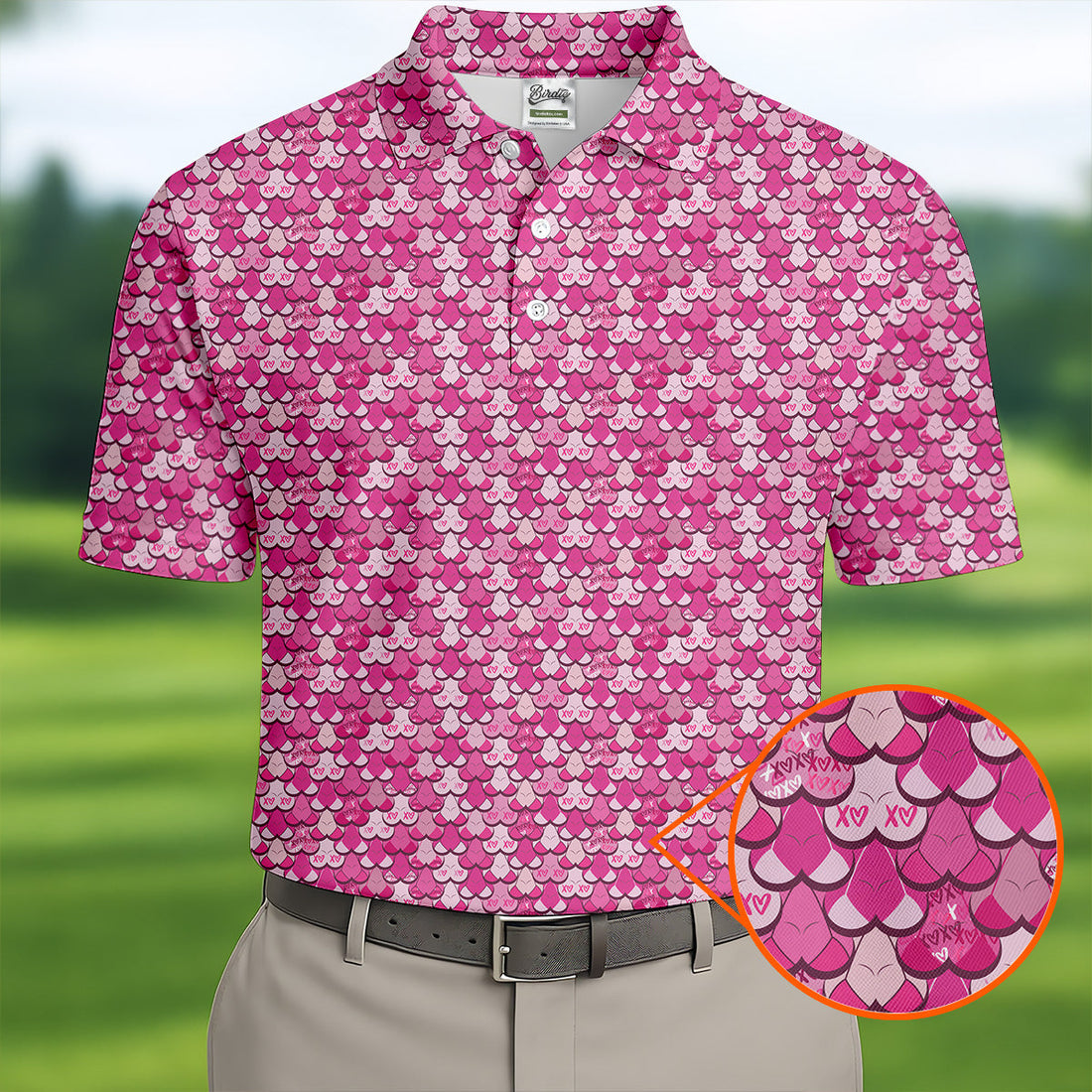 Naughty Fun XOXO Pink Golf Tops For Men, Valentines Golf Gift, Golf Gift For Men, Golf Shirts For Men