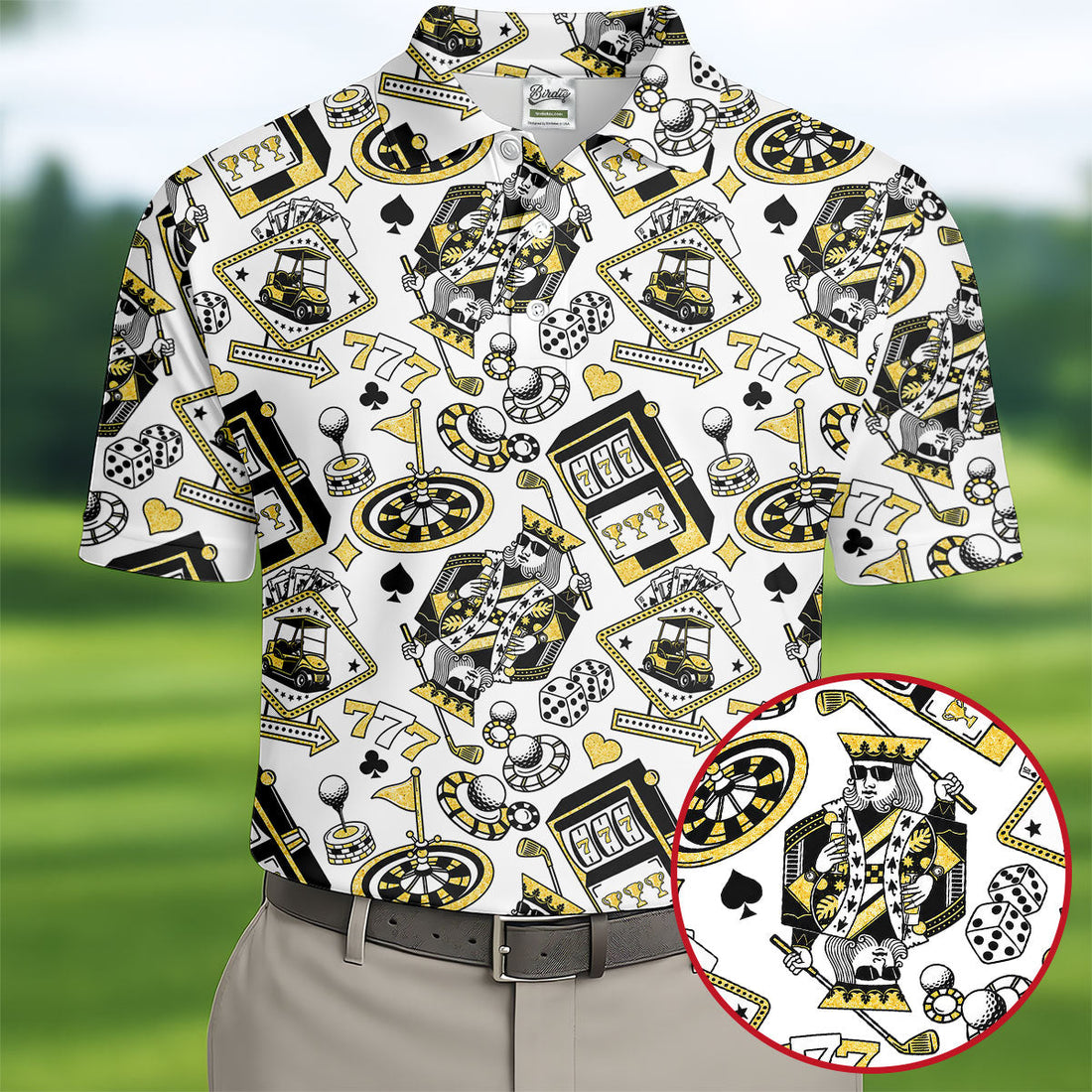 Casino Golf Pattern White Hawaiian Golf Polo Shirt, Mens Polo Shirts, Golf Shirts For Men
