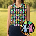 Colorful Easter Bunny Black Golf Shirt, Cute Golf Outfit, Women's Golf Tops, Ladies Golf Shirts