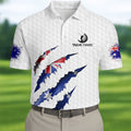 Golf Ball Pattern Australia Flag Print Scratch Effect Men's Golf Top, Golf Shirts For Men