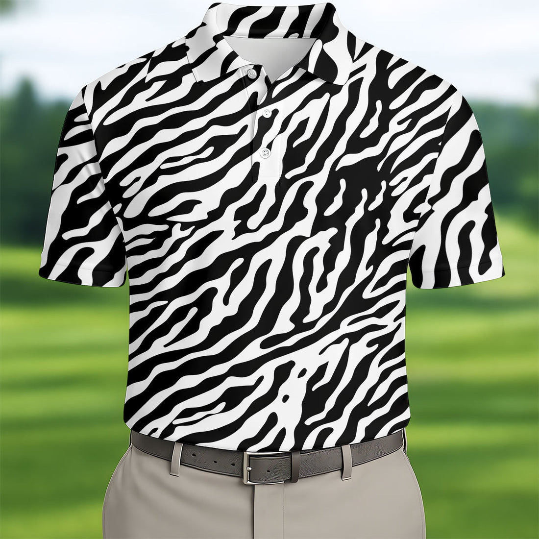 Bold Black And White Zebra Stripe Animal Print Golf Shirt, Men’s Golf Shirt, Hawaiian Golf Shirt, Golf Polo Shirts For Men