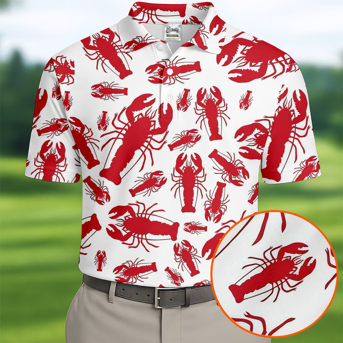 Lobster Pattern Vintage Hawaiian Golf Shirt, Men's Golf Shirt, Polo Shirts For Men