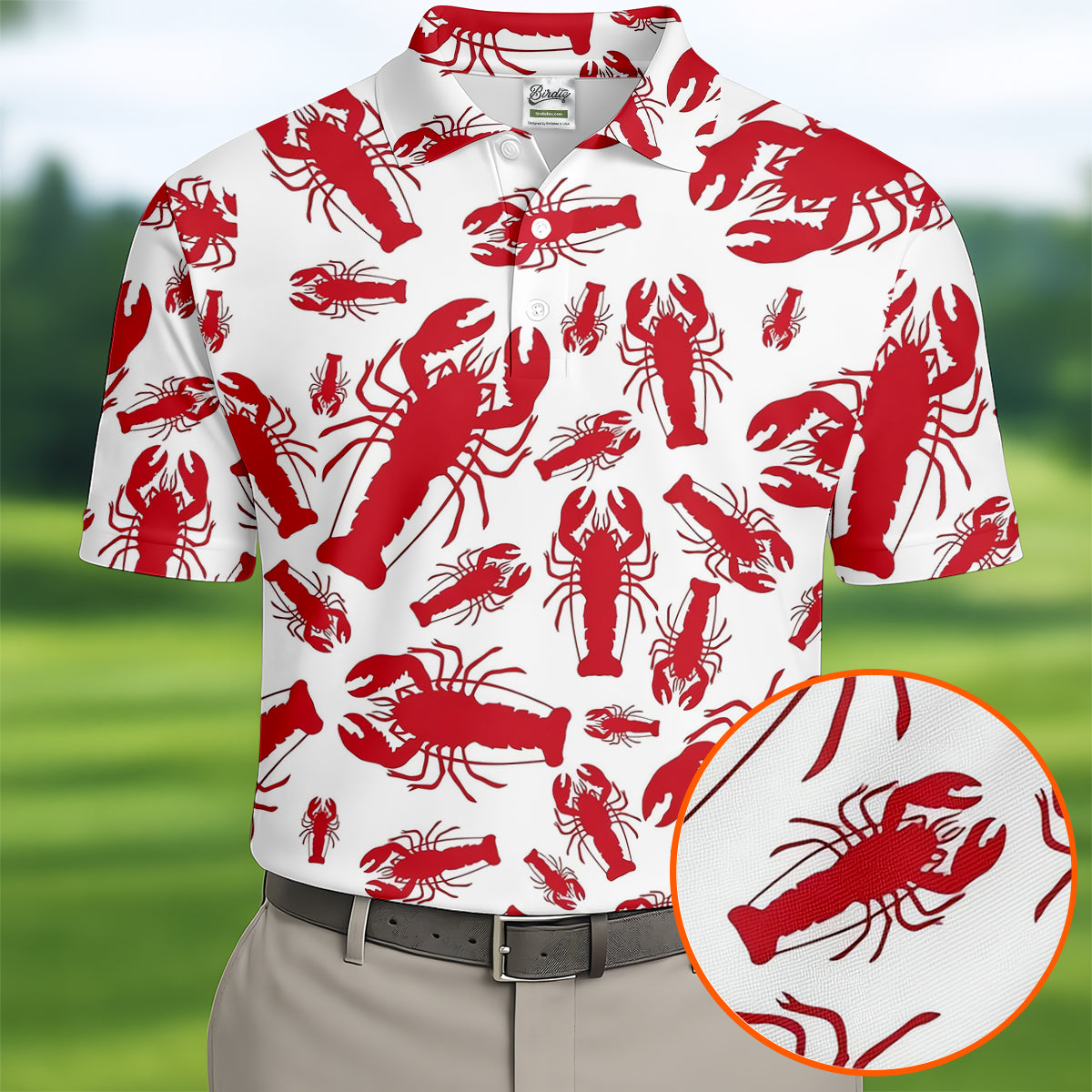 Lobster Pattern Vintage Hawaiian Golf Shirt, Men's Golf Shirt, Polo Shirts For Men