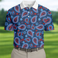 Blue Red Paisley Pattern Golf Polo Shirt, Golf Shirts For Men, Hawaiian Golf Shirt
