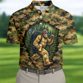 Camo Bigfoot Golfer Drinking Beer Polo Shirt, Mens Golf Shirts, Golf Apparel For Men