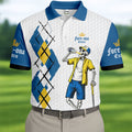 Fore-Ona Extra Blue Yellow Skeleton Golfer Beer Polo Shirt, Mens Golf Polo, Golf Apparel For Men
