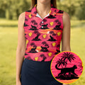 Tropical Cat Sunset Pattern Hawaiian Golf Polo, Golf Tops For Women, Golfing Apparel