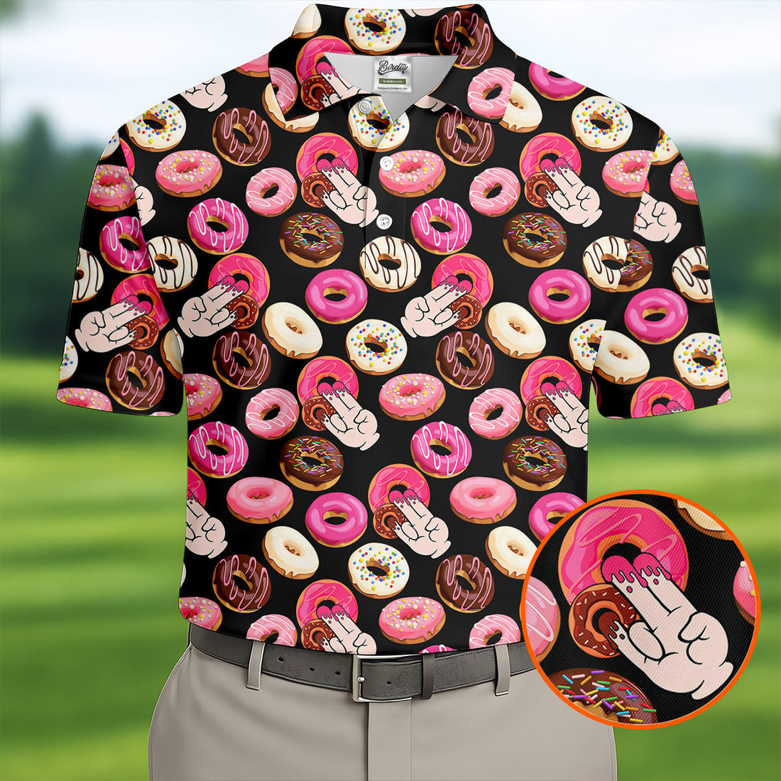 Funny Donut Adult Humor Black And Pink Fun Golf Shirts For Men, Valentines Golf Gift, Polo Shirts For Men