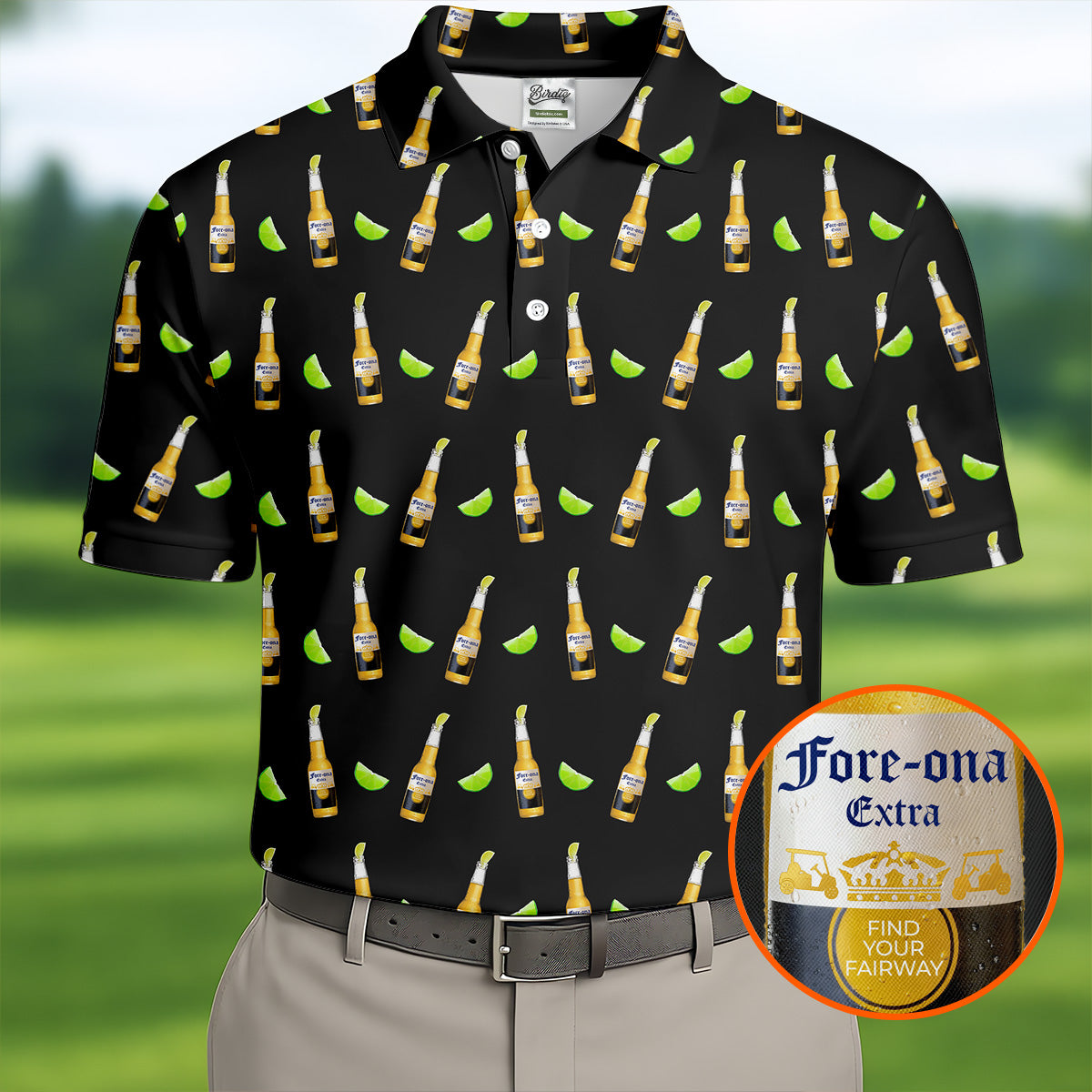 Fore-ona Extra Find Your Fairway Beer And Lime Men's Funny Golf Shirts, Golf Shirts For Men