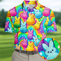 Colorful Easter Peeps Rainbow Pattern Golf Shirts For Men, Cute Golf Outfit, Polo Shirts For Men