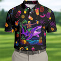Neon Shark Beach Party Pattern Hawaiian Golf Shirt, Golf Shirts For Men, Polo Shirts For Men